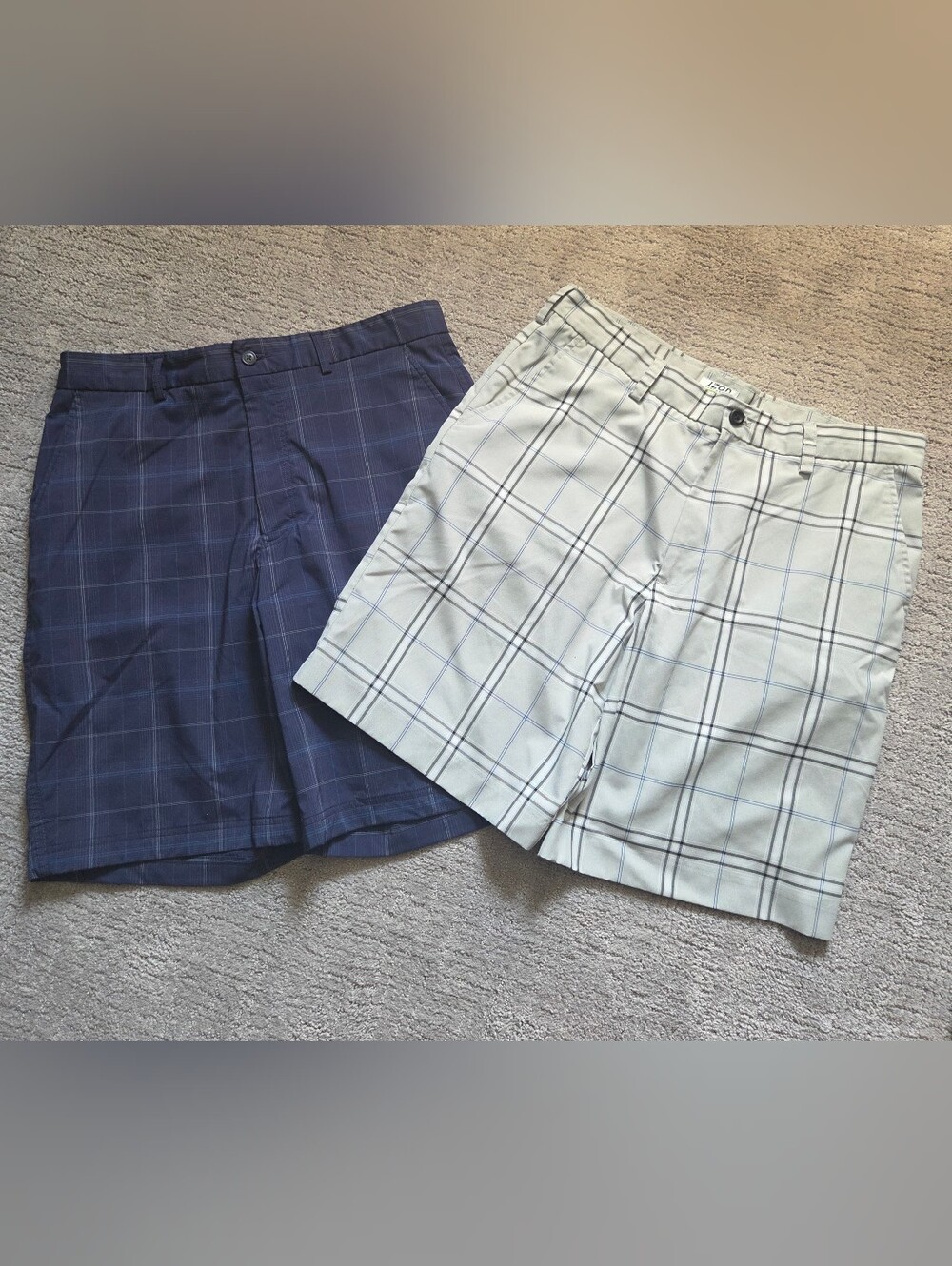 Kirkland Signature Plaid Flat-Front Shorts - Navy & White